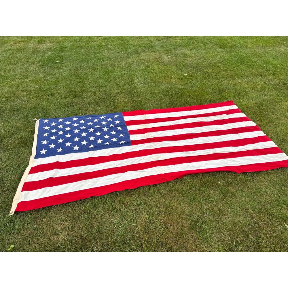 Vintage USA Flag Made in America BEST Valley Forge 50 Embroidered Stars 9' x 5'